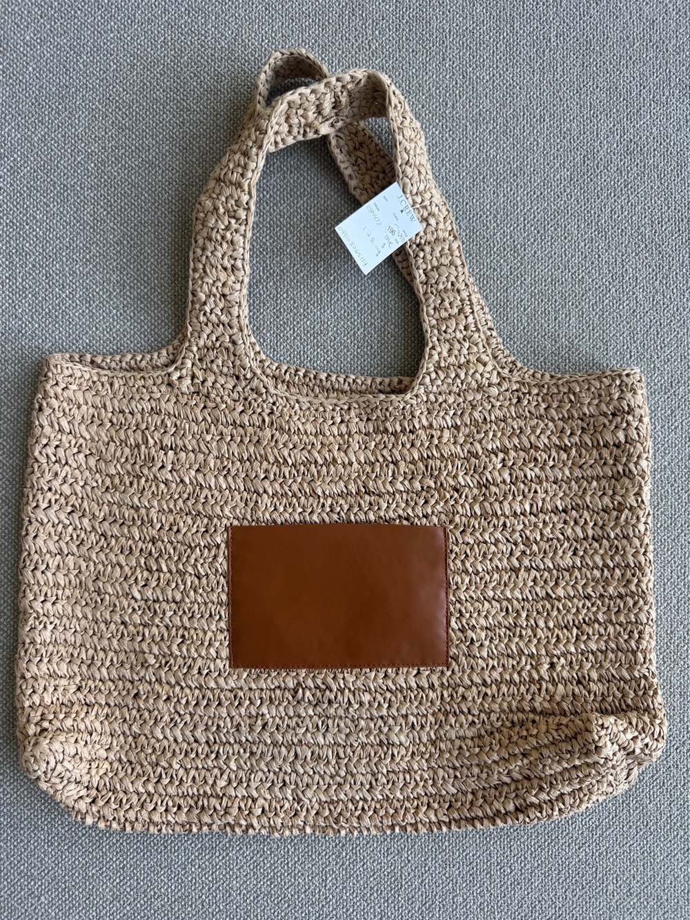 J.Crew NWT Raffia Tote Bag Natural Straw Beach Market Tote Leather Patch $128